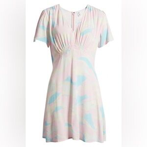 NWT B.P V-neck Short Sleeve Crepe Pink/Blue Painted Camo Mini Dress Size M
